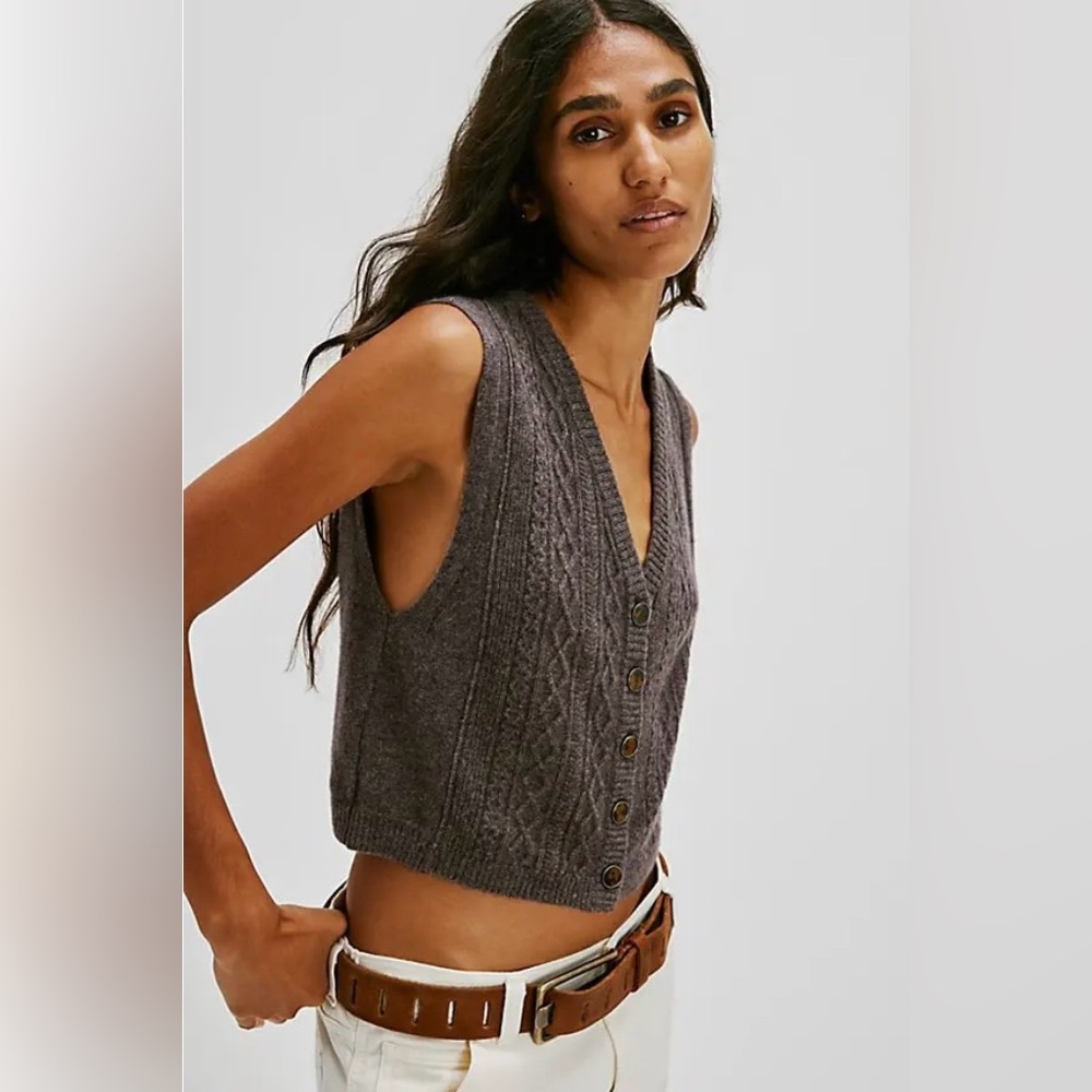 NWOT FREE PEOPLE Beatrice Cashmere Vest - Plum Truffle • XS